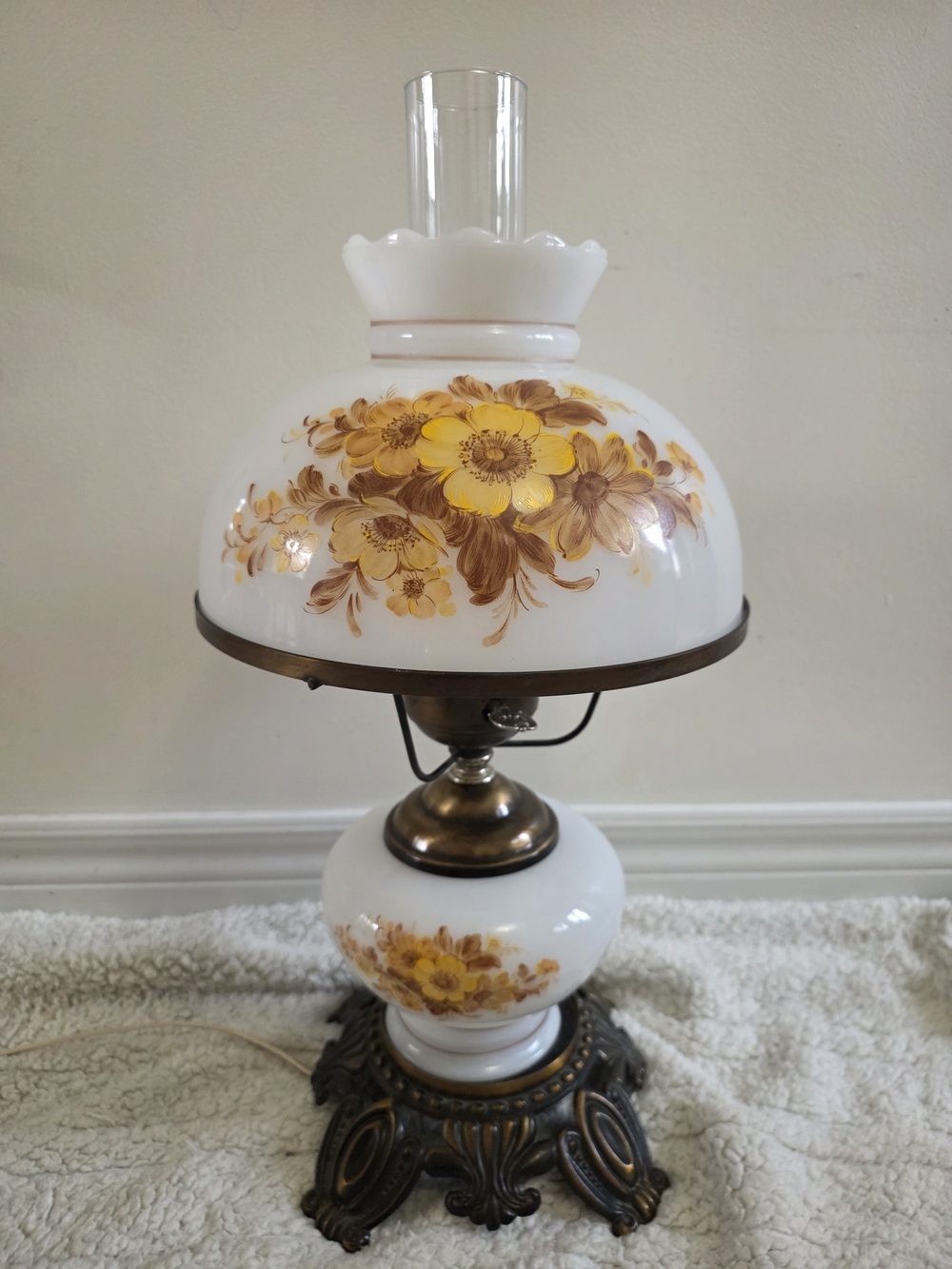 Vintage 1970s R.D. Dero Milk Glass 3-Way Hurricane Lamp – Made in Canada​